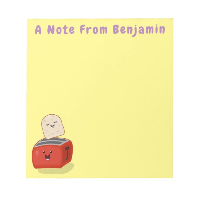 Cute kawaii toast and red toaster cartoon notepad (Front)