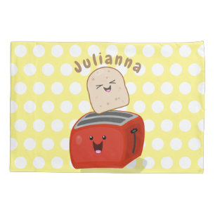 Cute kawaii toast and red toaster cartoon pillowcase