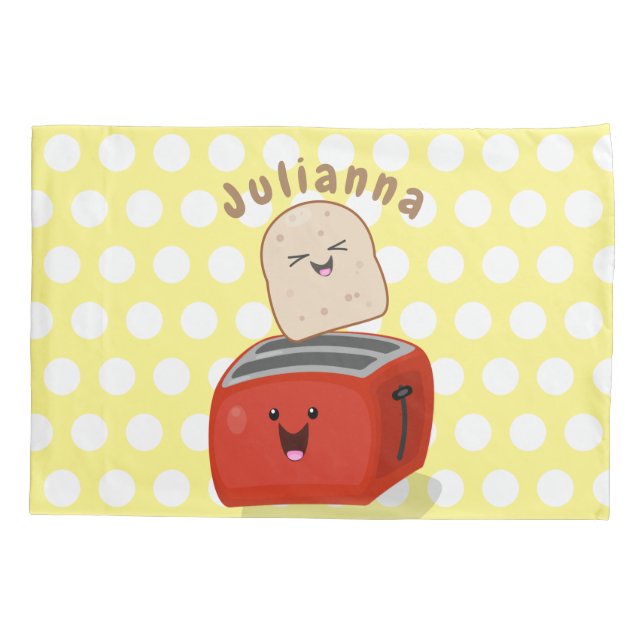 Cute kawaii toast and red toaster cartoon pillowcase (Back)