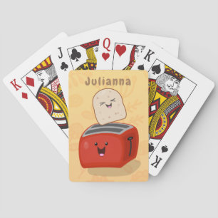 Cute kawaii toast and red toaster cartoon playing cards