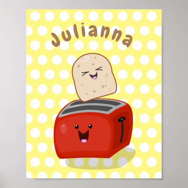 Cute kawaii toast and red toaster cartoon poster (Front)
