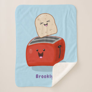 Cute kawaii toast and red toaster cartoon  sherpa blanket