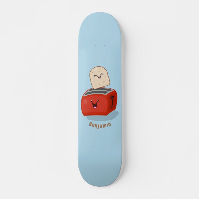 Cute kawaii toast and red toaster cartoon skateboard (Front)
