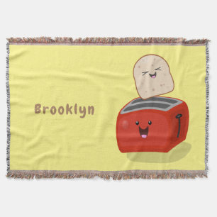 Cute kawaii toast and red toaster cartoon throw blanket