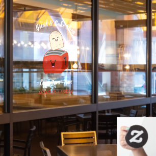 Cute kawaii toast and red toaster cartoon window c