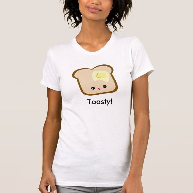 Cute kawaii Toasty! Toast and Butter ladies petite T-Shirt (Front)