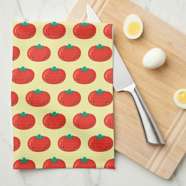 Cute Kawaii Tomato Pattern Tea Towel (Quarter Fold)