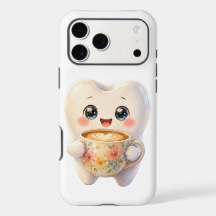 Cute Kawaii Tooth Drinking Coffee Latte Phone Case