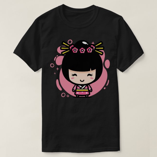 Cute Kawaii Traditional Japanese Girl Chibi Style  T-Shirt (Design Front)