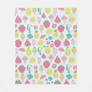 Cute Kawaii Tropical Fruit with Faces Pattern Fleece Blanket