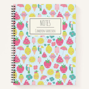 Cute Kawaii Tropical Fruit with Faces Personalised Notebook