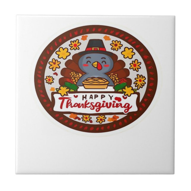Cute Kawaii Turkey - Happy Thanksgiving Classic T- Ceramic Tile (Front)