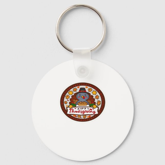 Cute Kawaii Turkey - Happy Thanksgiving Classic T- Key Ring (Front)