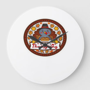 Cute Kawaii Turkey - Happy Thanksgiving Classic T- Large Clock