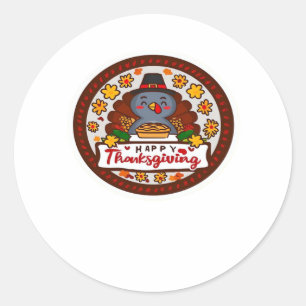 Cute Kawaii Turkey - Happy Thanksgiving Classic T- Round Sticker