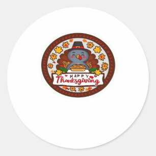 Cute Kawaii Turkey - Happy Thanksgiving Classic T- Round Sticker