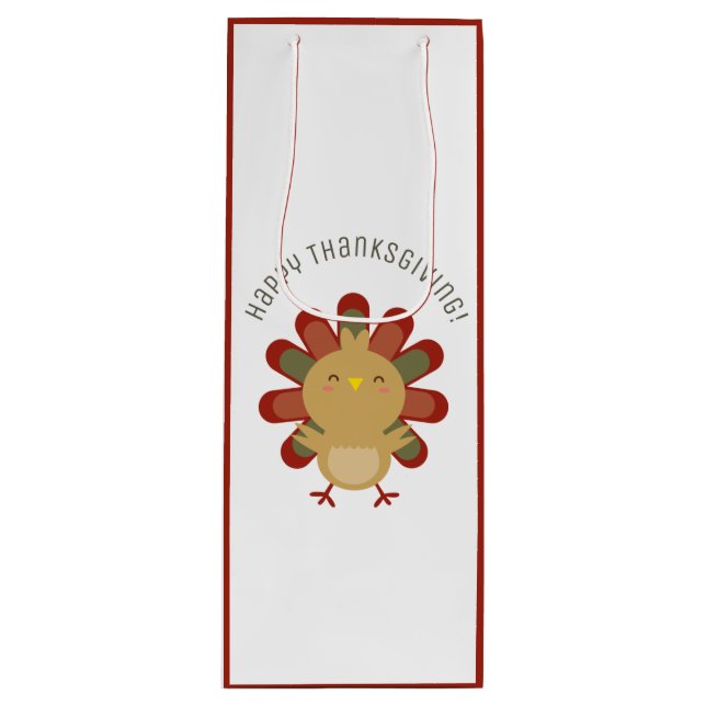 Cute Kawaii Turkey Happy Thanksgiving Dinner Party Wine Gift Bag (Front)