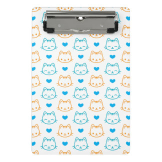 Cute Kawaii Turquoise and Orange Cat Faces Pattern Mini Clipboard