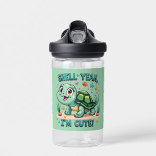 Cute Kawaii Turtle with Funny Pun Ocean Aesthetic Water Bottle