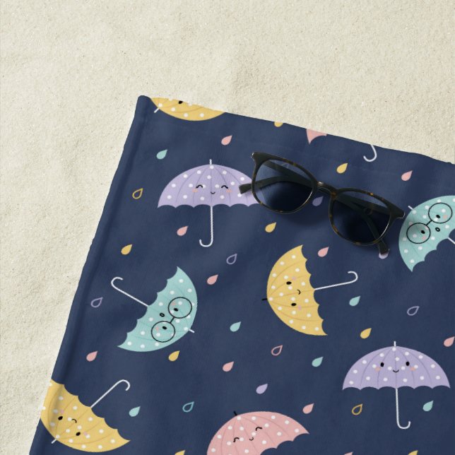 Cute Kawaii Umbrella Pattern Beach Towel (In Situ)