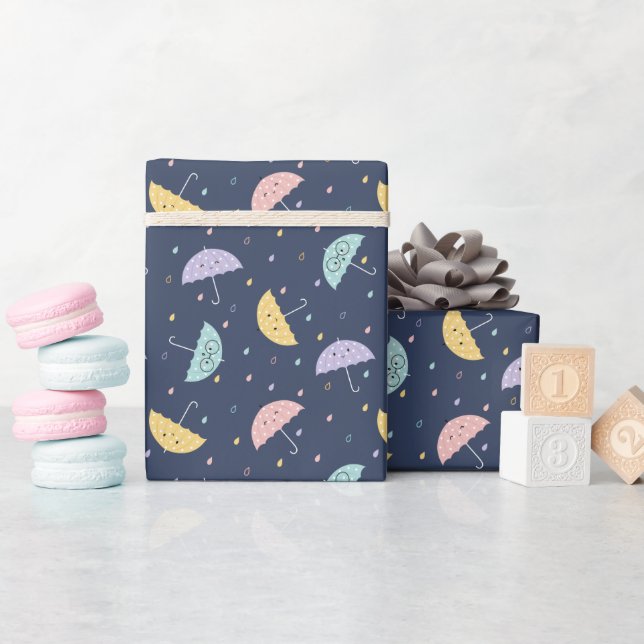Cute Kawaii Umbrella Pattern Wrapping Paper Roll (Baby Shower)