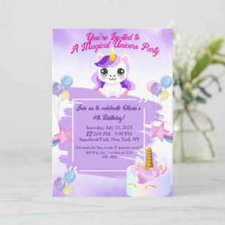 Cute Kawaii Unicorn Birthday Invitation