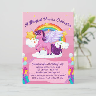 Cute Kawaii Unicorn Birthday Invitations