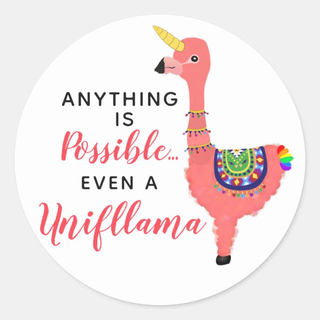 Cute Kawaii Unicorn Flamingo Llama Magic Creature Classic Round Sticker (Front)