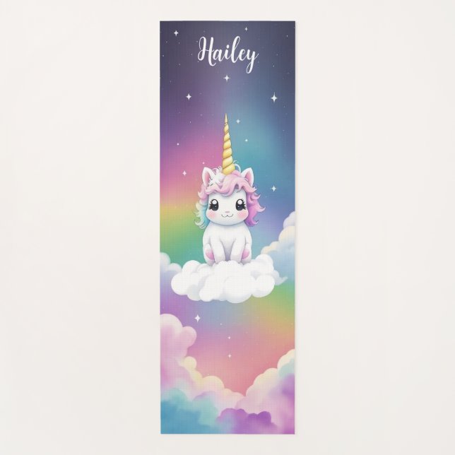 Cute Kawaii Unicorn Kids Yoga Mat (Front)