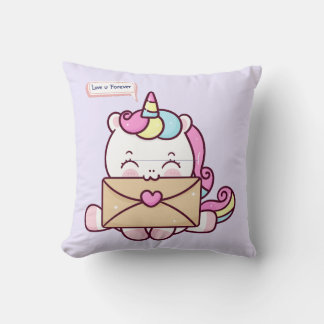 Cute Kawaii Unicorn Love Illustration Cushion