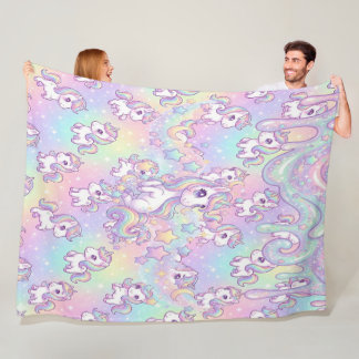 Cute Kawaii Unicorn Pastel Rainbow Magical Fleece Blanket