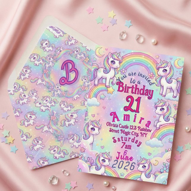 Cute Kawaii Unicorn Pastel Rainbow Magical Invitation (Creator Uploaded)