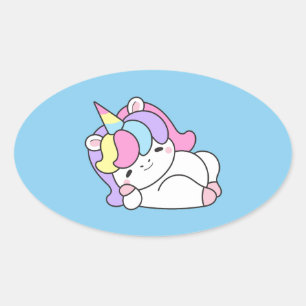 Cute Kawaii Unicorn Resting Oval Sticker