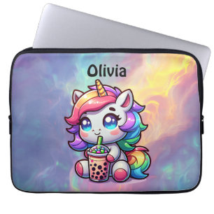 Cute Kawaii Unicorn with Bubble Tea Personalised Laptop Sleeve
