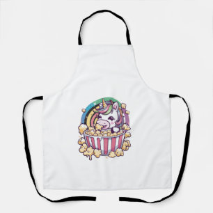 Cute kawaii unicorn with popcorn Long Sleeve T-Shi Apron