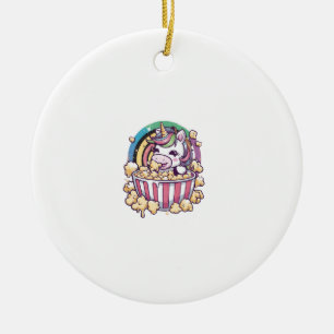 Cute kawaii unicorn with popcorn Long Sleeve T-Shi Ceramic Ornament