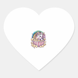 Cute kawaii unicorn with popcorn Long Sleeve T-Shi Heart Sticker