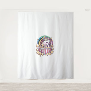 Cute kawaii unicorn with popcorn Long Sleeve T-Shi Tapestry