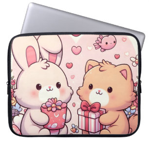 Cute Kawaii Valentine Bunny Bear Love Gift Laptop Sleeve