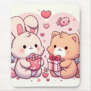Cute Kawaii Valentine Bunny Bear Love Gift Mouse Pad