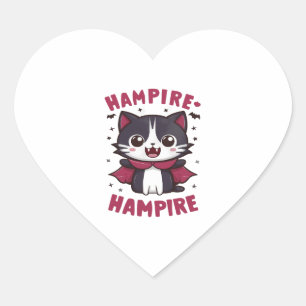 Cute Kawaii Vampire Cat Halloween Heart Sticker