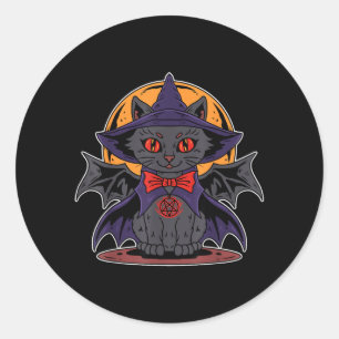 Cute Kawaii Vampire Witch Bat Wings Moon Halloween Classic Round Sticker