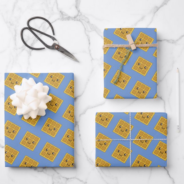 Cute Kawaii Waffle Pattern Wrapping Paper Sheet (Front)