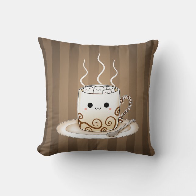 Cute kawaii warm cocoa drink cushion (Front)