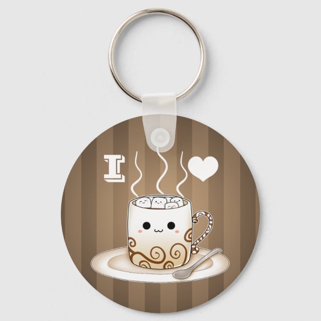Cute kawaii warm cocoa drink key ring (Front)