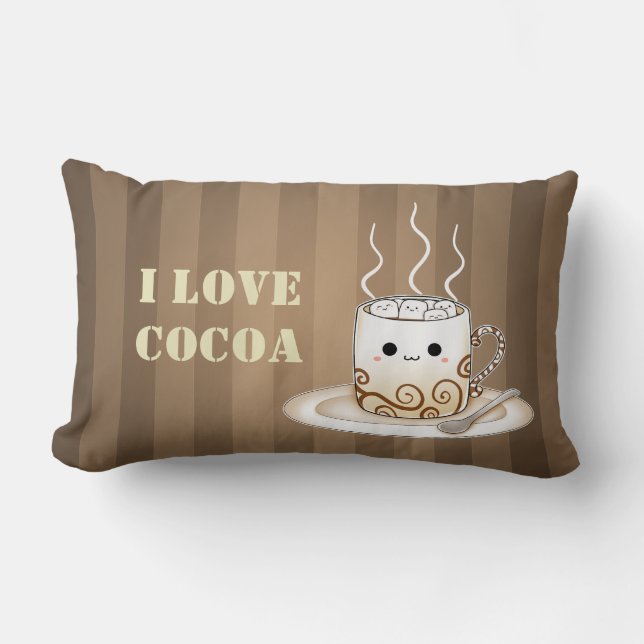 Cute kawaii warm cocoa drink lumbar cushion (Front)