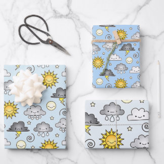 Cute Kawaii Weather Clouds Climate Wrapping Paper Sheet