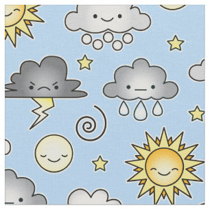 Cute Kawaii Weather Clouds Fabric