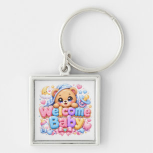 Cute Kawaii Welcome Baby Teddy Bear Pastel Pink Ne Key Ring