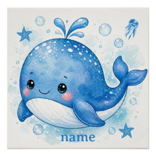cute kawaii whale design poster